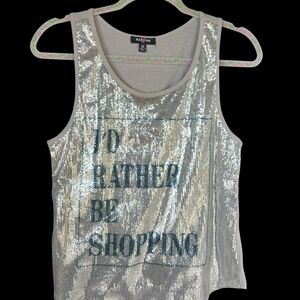 SEQUIN SILVER " ID RATHER BE SHOPPING" WOMANS TANK TOP